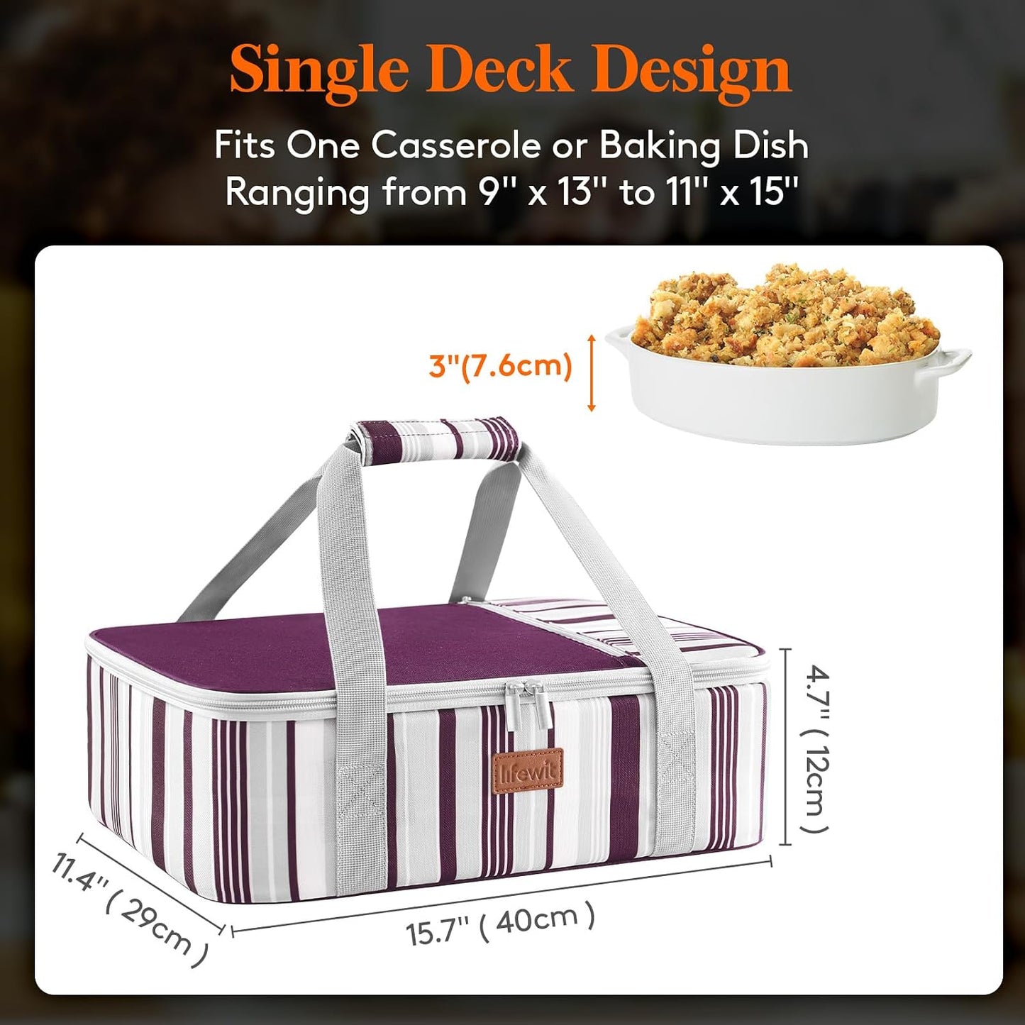 Lifewit Insulated Double Decker Casserole Carrier for Hot or Cold Food, Casserole Dish Carrying Case, Lasagna Holder for Potluck Parties, Picnic and Cookouts, Fits 9"x13" Baking Dish, Grey
