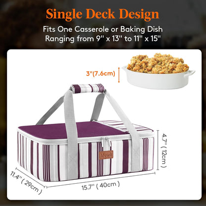 Lifewit Insulated Double Decker Casserole Carrier for Hot or Cold Food, Casserole Dish Carrying Case, Lasagna Holder for Potluck Parties, Picnic and Cookouts, Fits 9"x13" Baking Dish, Grey