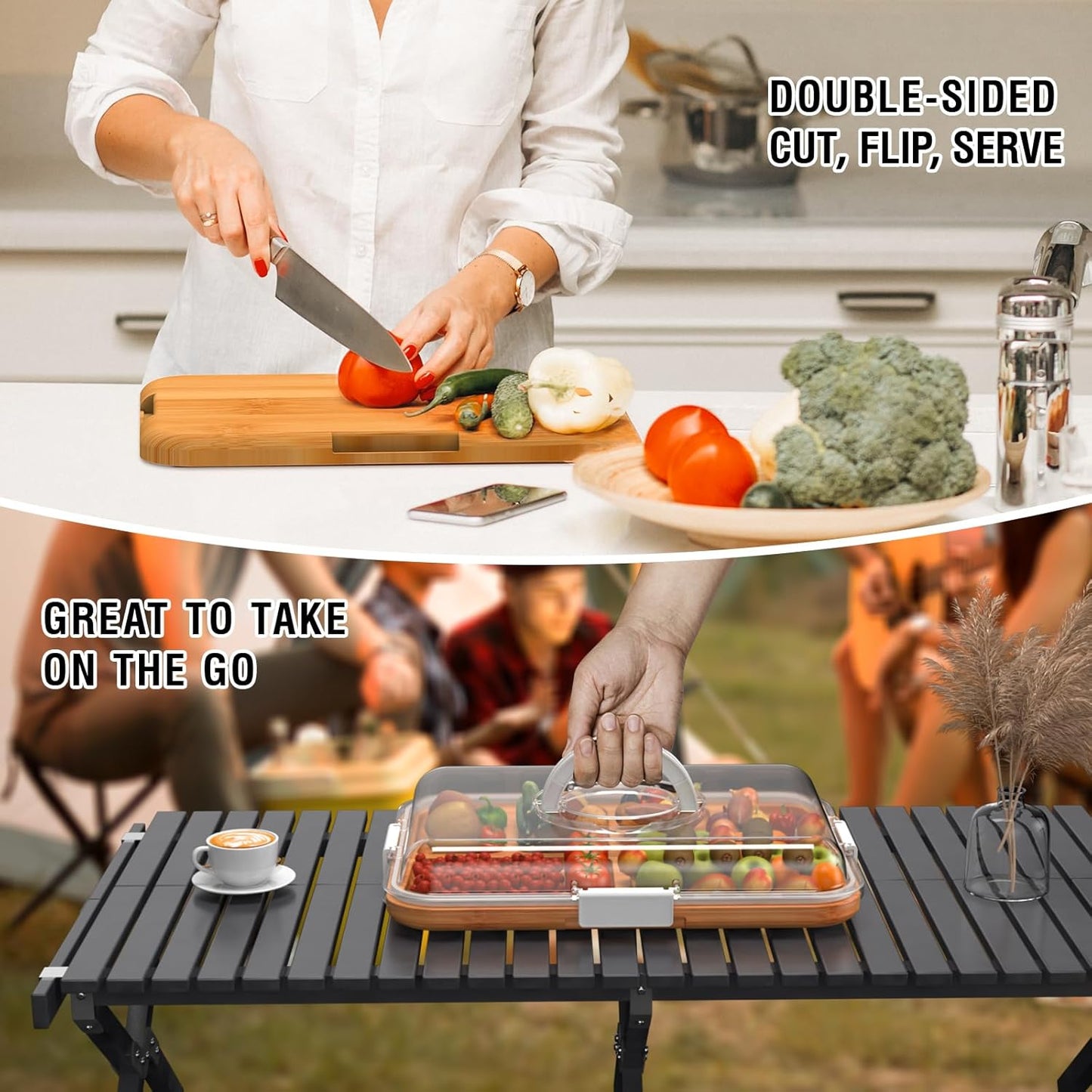 Renmxj Charcuterie Board with Clear Lid, Travel Portable Cheese Board Charcuterie Boxes Cutting Boards for Kitchen, House Warming Gifts New Home, Gifts for Women (6 Compartments Black)