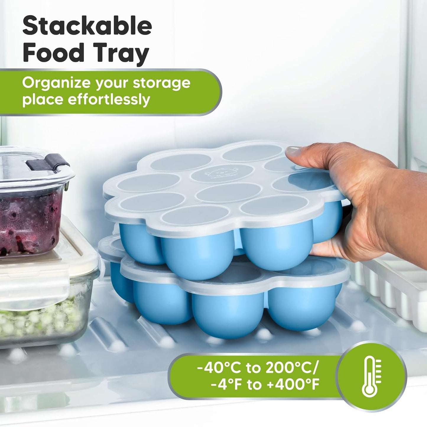 KeaBabies Silicone Food Freezer Trays with Lid, 2oz x 10 Pods Baby Food Storage Containers, Easy Puree Meal Prep, Breast Milk Silicone Freezer Molds, Dishwasher, Microwave Safe, BPA-Free (Slate)