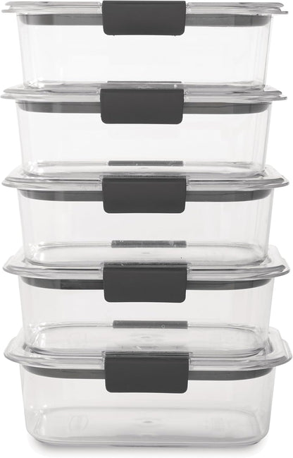 Rubbermaid Brilliance Meal Prep Containers, 2-Compartment Food Storage Containers, 2.85 Cup, 5-Pack, BPA-Free, Clear/Grey