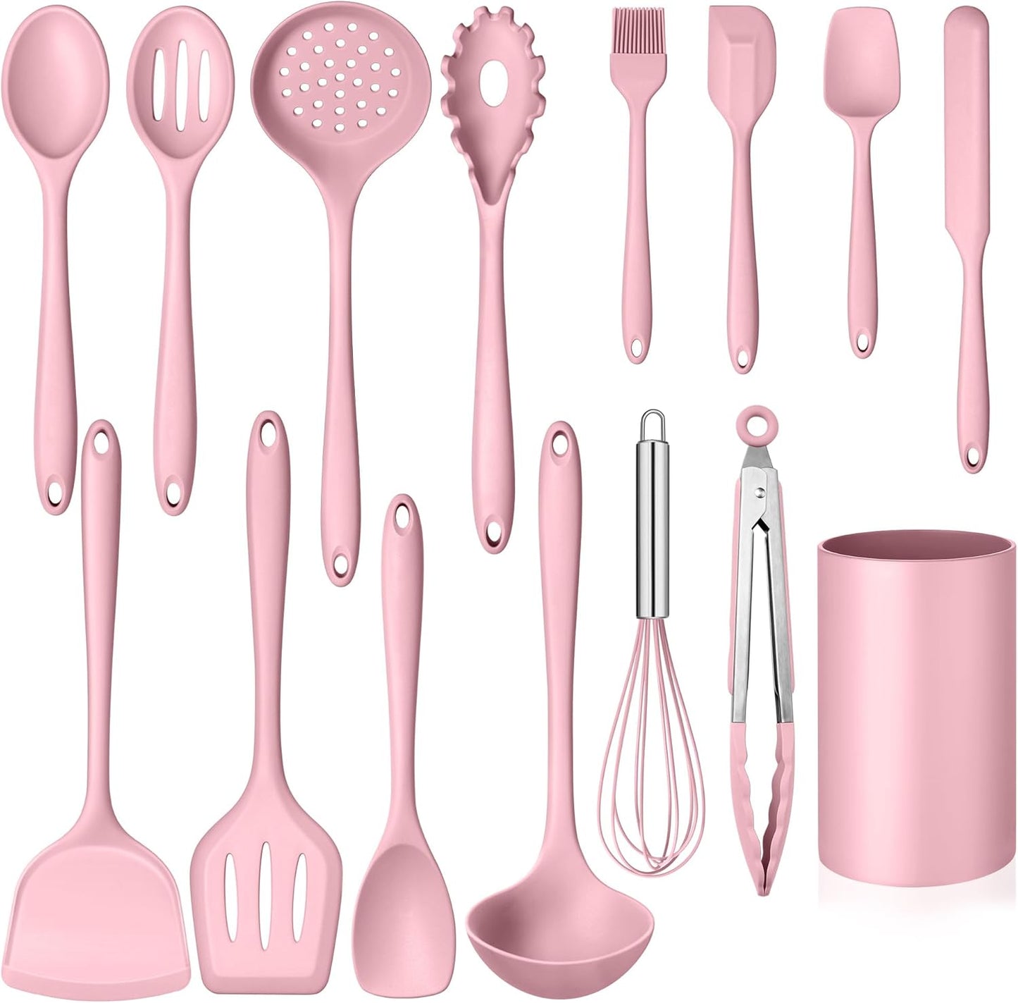 Homikit Silicone Cooking Utensil Set, 15pcs Kitchen Utensils with Holder for Nonstick Cookware, Heat Resistant Nontoxic Silicone Spatula Set Dishwasher Safe Kitchen Tools for Baking-Black