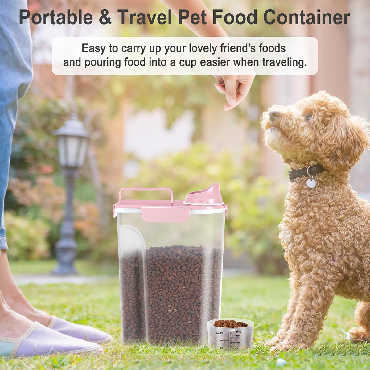 Dog Cat Food Storage Container, Pet Food Pourable Container Airtight with Large Spout & Cup, BPA-Free Plastic Food Dispenser for Pet Food, Bird Seed, Rice, Flour (Dark Gray, 2.5L)
