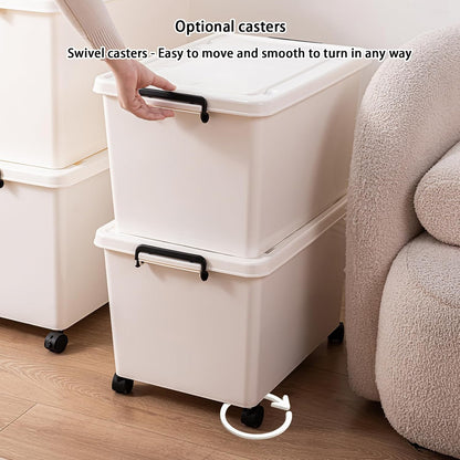 3 Extra Large Storage Bin with 4 Quiet 360° Swivel Casters - 55cm Heavy Duty Organizer with Snap-On Lid, Dust-Proof Moisture-Proof, Stackable Design for Living Room, Bedroom, Study