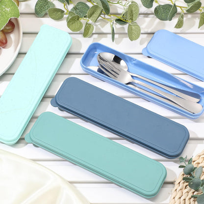 Yinkin 4 Pack Portable Travel Utensils Set with Case Reusable Stainless Steel Silverware Flatware Camping Cutlery Include Fork Spoon Knife for Work School Dishwasher Safe(White, Green, Red, Black)