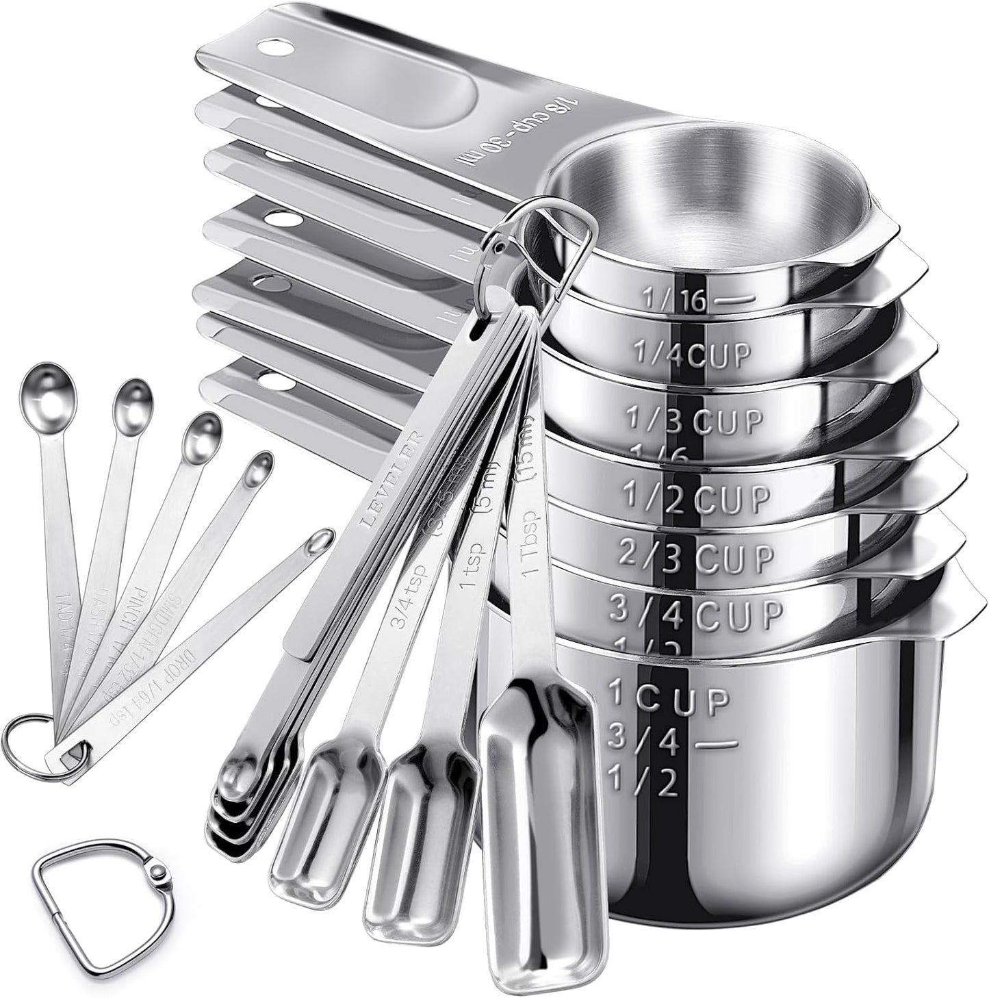 20PCS Measuring Cups and Spoons Set, Stainless Steel Stackable Nesting Measuring Set with Leveler for Baking, Cooking, Dry & Liquid Ingredients