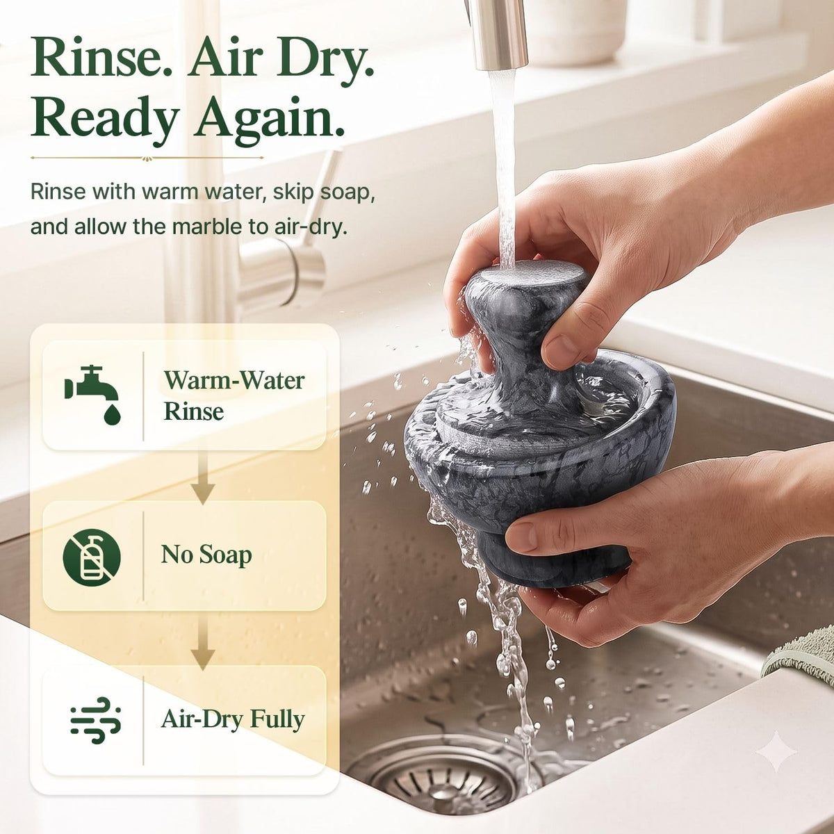 Flexzion Small Marble Mortar and Pestle Set, 4-Inch 1/2-Cup Bowl, White