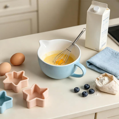 Gaolinci Simple Solid Color Kitchen Ceramic Mixing Bowl, 1 Quart Large Bowl, with Pouring Spout and Handle