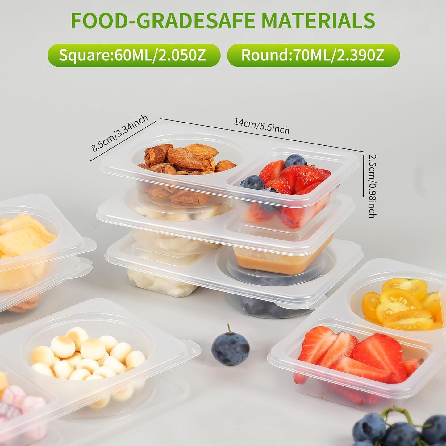 Reusable Snack Containers Double Compartment,Microwave Refrigeration Safe Leakproof Stackable for Office,Picnics(20)