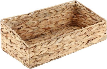 YAHUAN Hand Woven Water Hyacinth Baskets for Organizing Woven Trapezoid Basket Pantry Baskets Trapezoid Storage Bin for Shelves, Pantry, Closet and Home Decor (Water Hyacinth)
