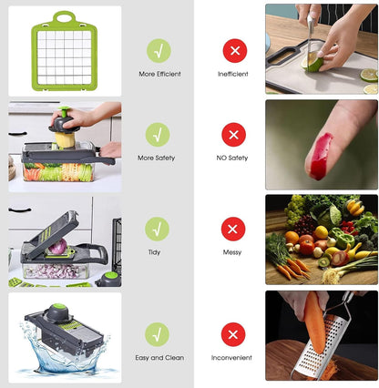 Vegetable Chopper with Container 16-in-1, 7 Blades Food Dicer Veggie Slicer | Onion, Tomato, Salad, Slap, Fruit Cutter with Sharp Stainless Steel Blades, All-in-One Kitchen Prep Tool