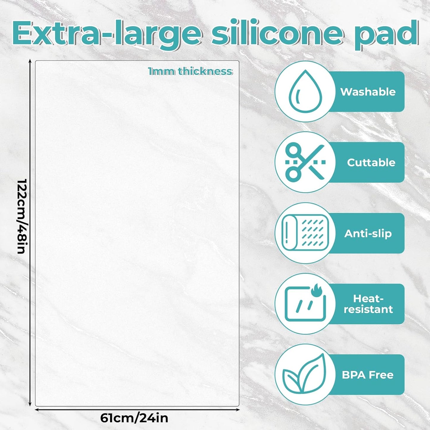 Extra Large Silicone Mat, 48” x 24” Kitchen Countertop Protector Mat Heat Resistant Non-Slip Table Pad, Food Grade Translucent Placemat for Cooking Baking Crafts