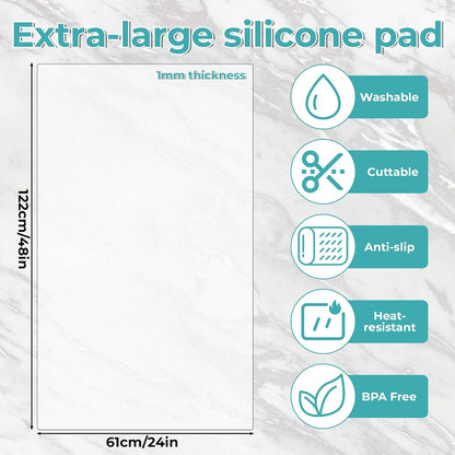 Extra Large Silicone Mat, 48” x 24” Kitchen Countertop Protector Mat Heat Resistant Non-Slip Table Pad, Food Grade Translucent Placemat for Cooking Baking Crafts