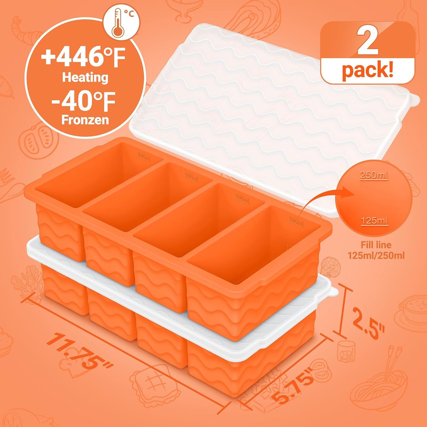 Doasuwish Silicone Freezer Molds for Soup with Lid – 1-Cup Soup Container Style Ice Cube Trays for Freezer, Meal Prep & Food Storage, Freeze 250mL/125mL Portions – 2 Pack