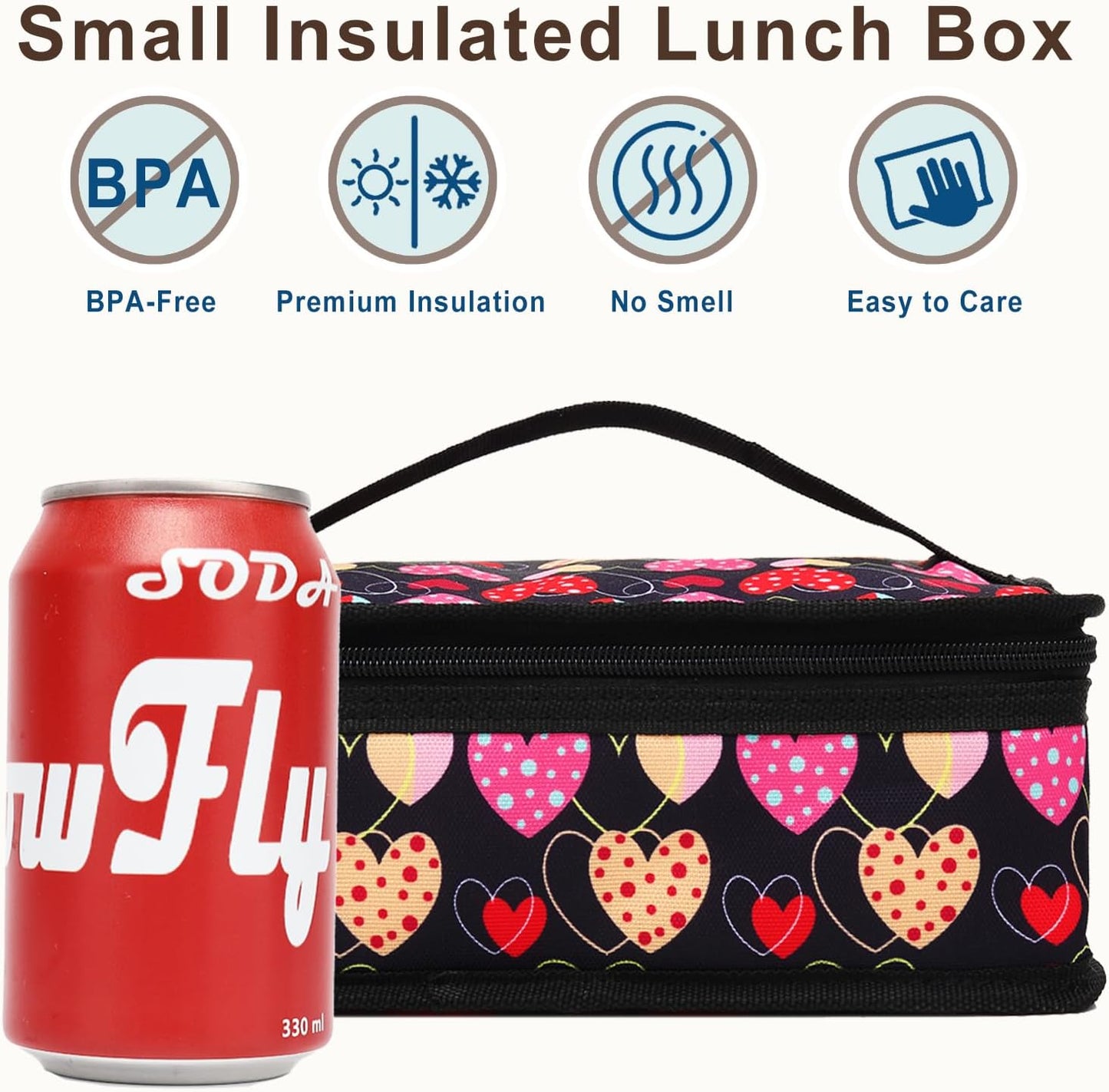 FlowFly Small Insulated Lunch box Portable Soft Bag Mini Cooler Thermal Meal Tote Kit with Handle for Work & School, Black