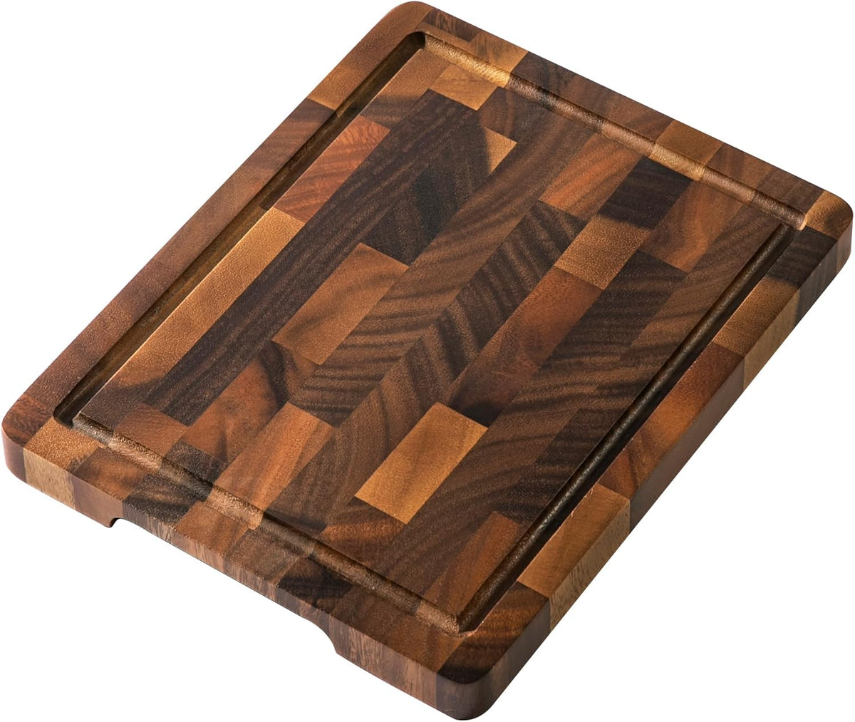 THETCHRY Walnut Wood Cutting Board Set, End Grain Cutting Boards for Kitchen with Handle, Non Toxic Wooden Charcuterie Boards Double Sided, Butcher Block for Meal Prep & Serving with Gift Box