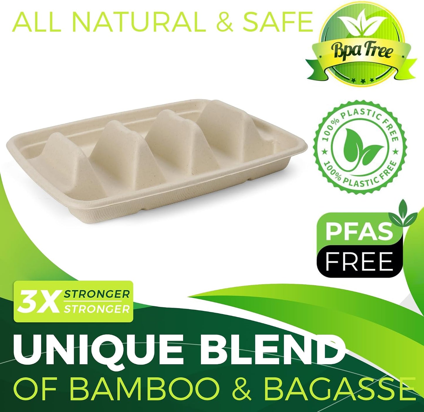 100 Pack Heavy Duty Disposable Fiesta Taco Holders, Taco Plates with 3 Dividers Serving for Party, Taco Stand for Taco Tuesday, Perfect for Taco Bar Supplies
