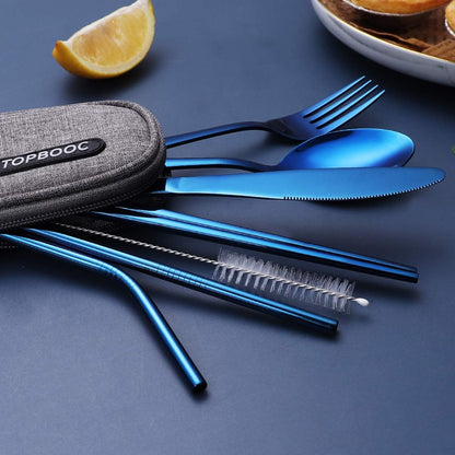 Portable Stainless Steel Flatware Set, Travel Camping Cutlery Set, Portable Utensil Travel Silverware Dinnerware Set with a Waterproof Case (Pink)