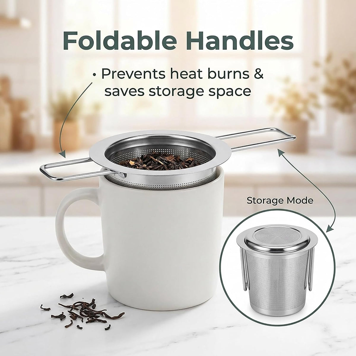 Tea Infuser,Stainless Steel Tea Steeper Fine Mesh Filters, Large Capacity Tea Strainer With Folding Handle And Lid,Hanging On Teapots Mugs Cups To Steep Loose Leaf Tea And Coffee(1 Piece,Silver)
