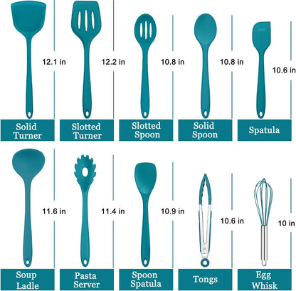 E-far 10 Pieces Silicone Cooking Utensils Set, Heat Resistant Kitchen Utensil Set for Nonstick Cookware, Kitchen Cooking Tools with Spatula, Spoon, Slotted Turner, Non-Toxic & Dishwasher Safe (Khaki)