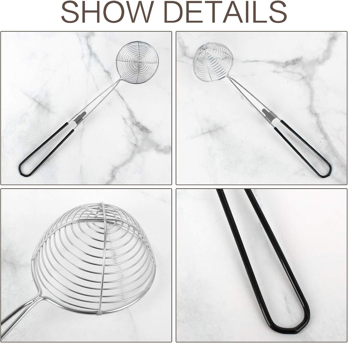 9 Pieces Stainless Steel Spider Strainer Spoon Small Wire Skimmer Colander with Handle for Hot Pot, Tortellini and Meatball