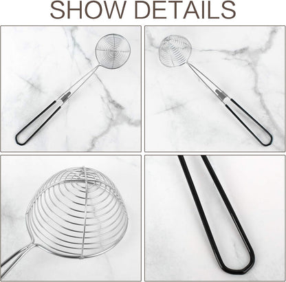 9 Pieces Stainless Steel Spider Strainer Spoon Small Wire Skimmer Colander with Handle for Hot Pot, Tortellini and Meatball