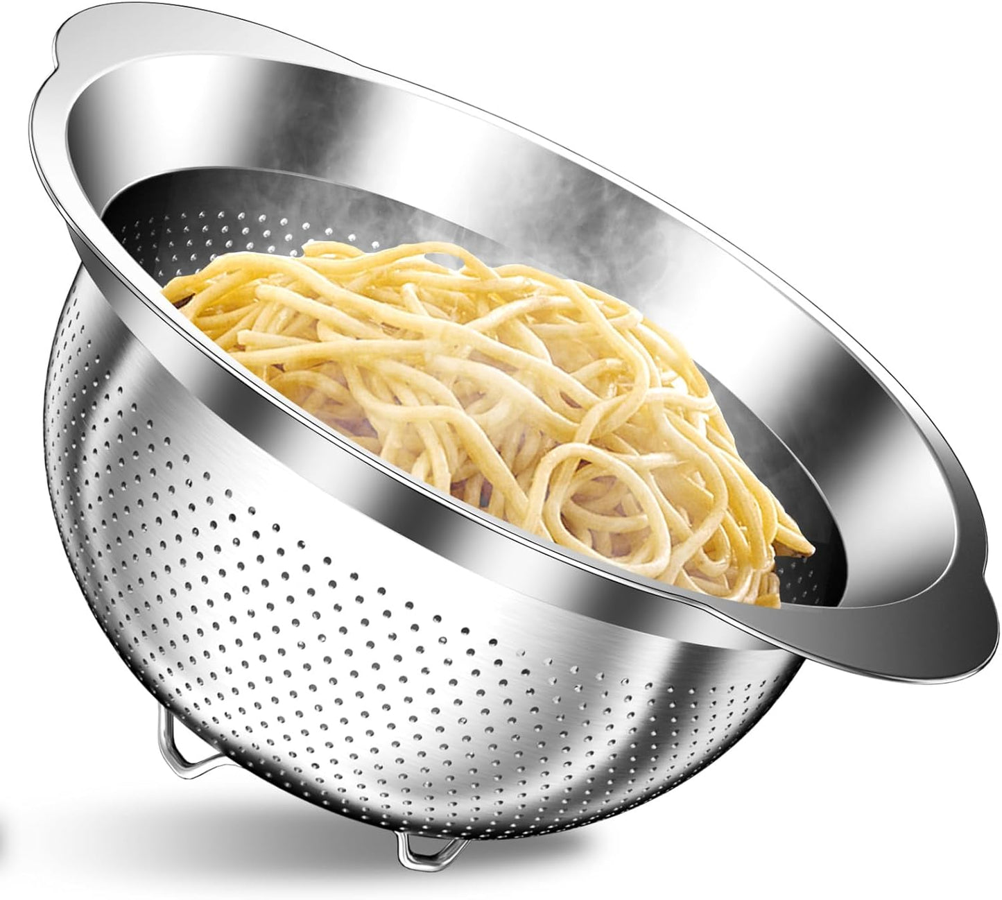 4-1 Colander with Bowl & Spoons Set - Rotatable Colander for kitchen with New Upgraded Graters, Food Strainer(Patented) for Pasta, Fruits, Vegetables, Funny Presents for Women, Beige