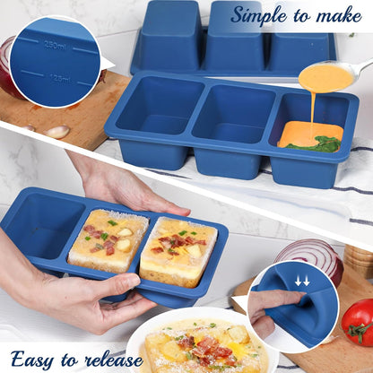 Koluti 2-Pack Nonstick Silicone 3 Soup Freezer Mold, 1-Cup Large Sauce Ice Tray with Plastic Lid, Stackable Freezing Maker Meal Prep Food Storage Container, Dishwasher Safe & BPA Free