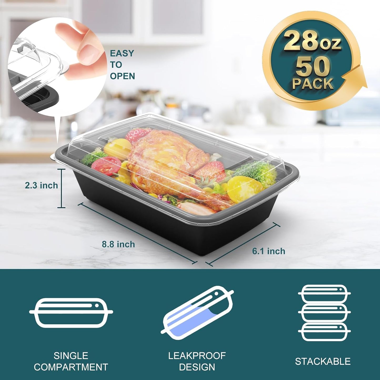 WGCC Meal Prep Containers, 50Pack [38OZ] Food Storage Containers With Lids, Reusable Food Prep Containers, To Go Containers With Lids, BPA-free, Stackable, Microwave/Dishwasher/Freezer Safe