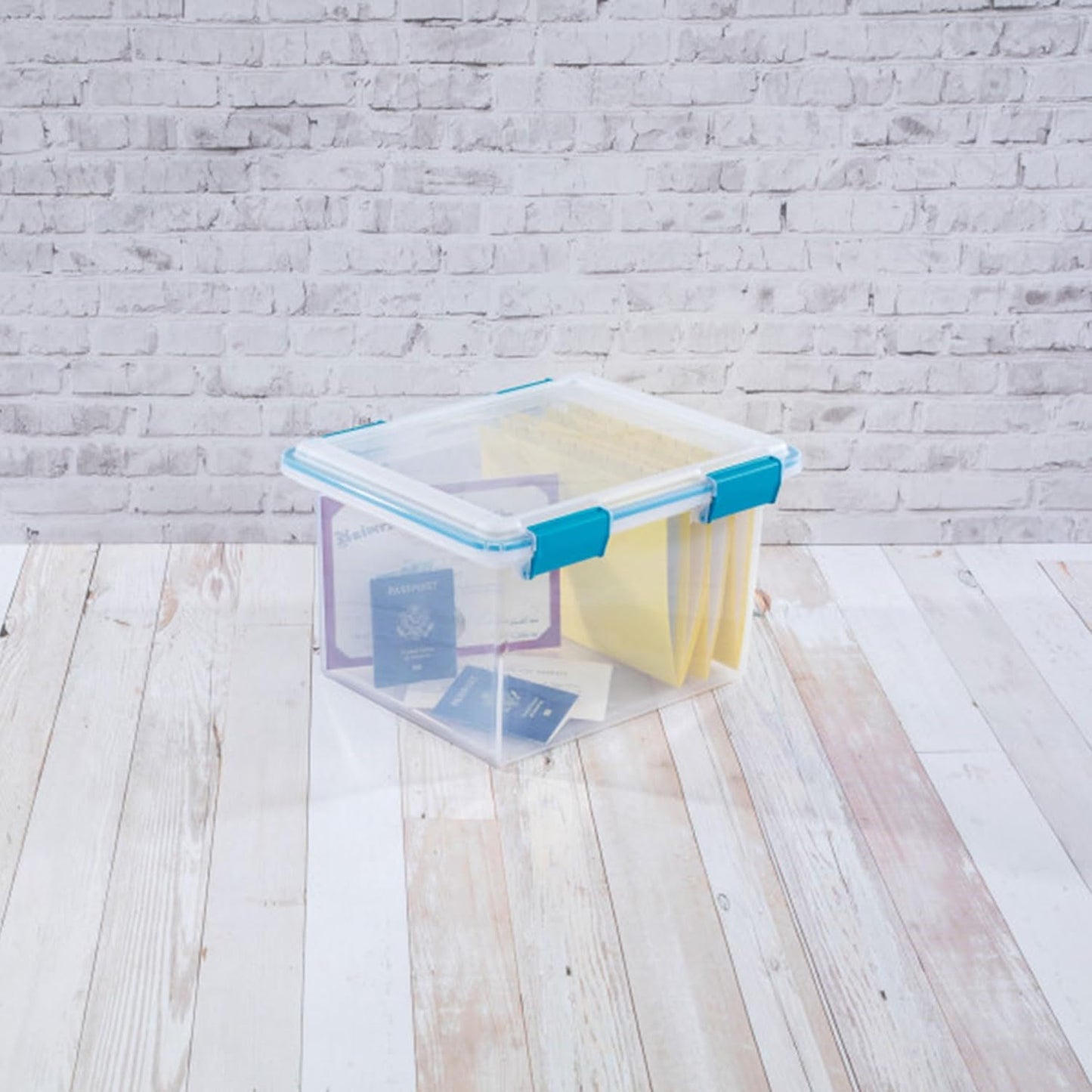 Sterilite 80 Qt Gasket Box, Stackable Storage Bin with Latching Lid and Tight Seal, Plastic Container to Organize Basement, Clear Base and Lid, 1-Pack