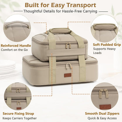 2-Piece Insulated Casserole Carrier Set, Fits 9" x 13" Baking Dish, Food Transport Carrier for Hot & Cold Dishes, Reusable Potluck Tote for Thanksgiving, Holiday Parties, Family Gatherings & Travel