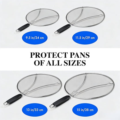 Premium Stainless Steel Grease Splatter Screen for Frying Pans & Cooking Pots, Fine Mesh Oil Splatter Guard with Comfort Grip Handles, 3 Size Set (9.5/11.5/13 Inches) (9.5/11.5inches)