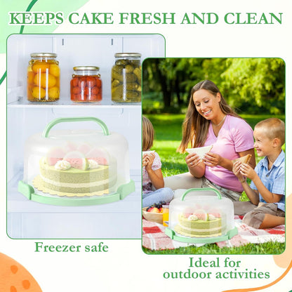 10 Inch Cake Carrier with Lid and Handle, Round Cake Container Cake Cover with 10 Inch Cake Boards & Cupcake Carrier, Portable Cake Holder with Lid for Transport Pie Nuts Fruit, Green