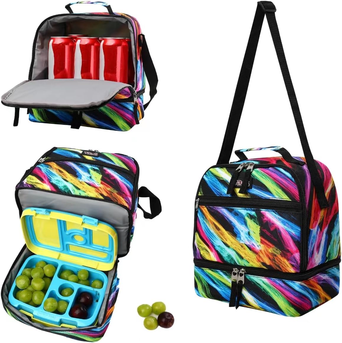 Tilami Lunch Bags Insulated Adjustable Strap Zipper, Two Compartments Cooler Bags, Bento Bags for Kids Toddlers (Blue)