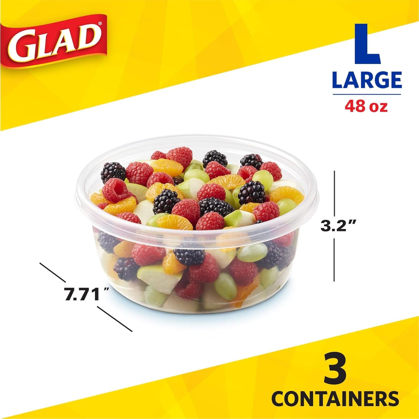 Glad GladWare To Go Snack Food Storage Containers with Lids, Medium Rectangle No BPA Plastic with Built-In Dressing Cup for Salads and Snacks, Microwave Dishwasher Safe, 24 Oz, 4 Count