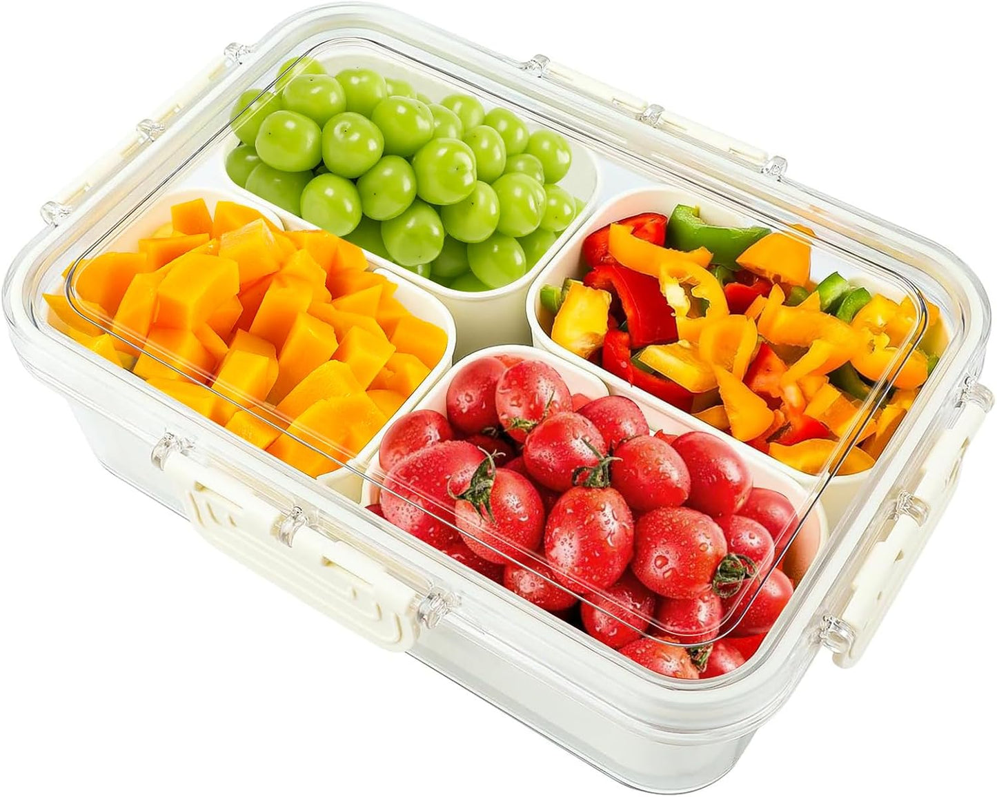 Divided Serving Tray with Lid & Handle - Versatile Snackle Box Charcuterie Container/Storage Organizer for Veggie, Fruit, Candy, Nuts - Ideal Serving Platter for Picnics, Parties, Holidays, and Travel