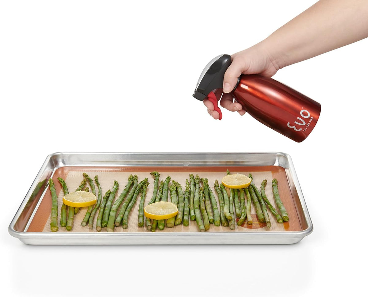 Evo Oil Sprayer 18/8 Stainless Steel, Non-Aerosol for Olive, Cooking Oils, and Vinegars, Silver, 16-Ounce Capacity