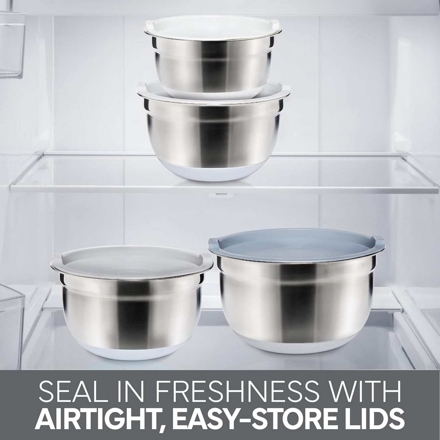 COOK WITH COLOR Stainless Steel Mixing Bowls Set with Lids - Nesting Bowls with Non-Slip Bottom, Sage, 12 Pieces