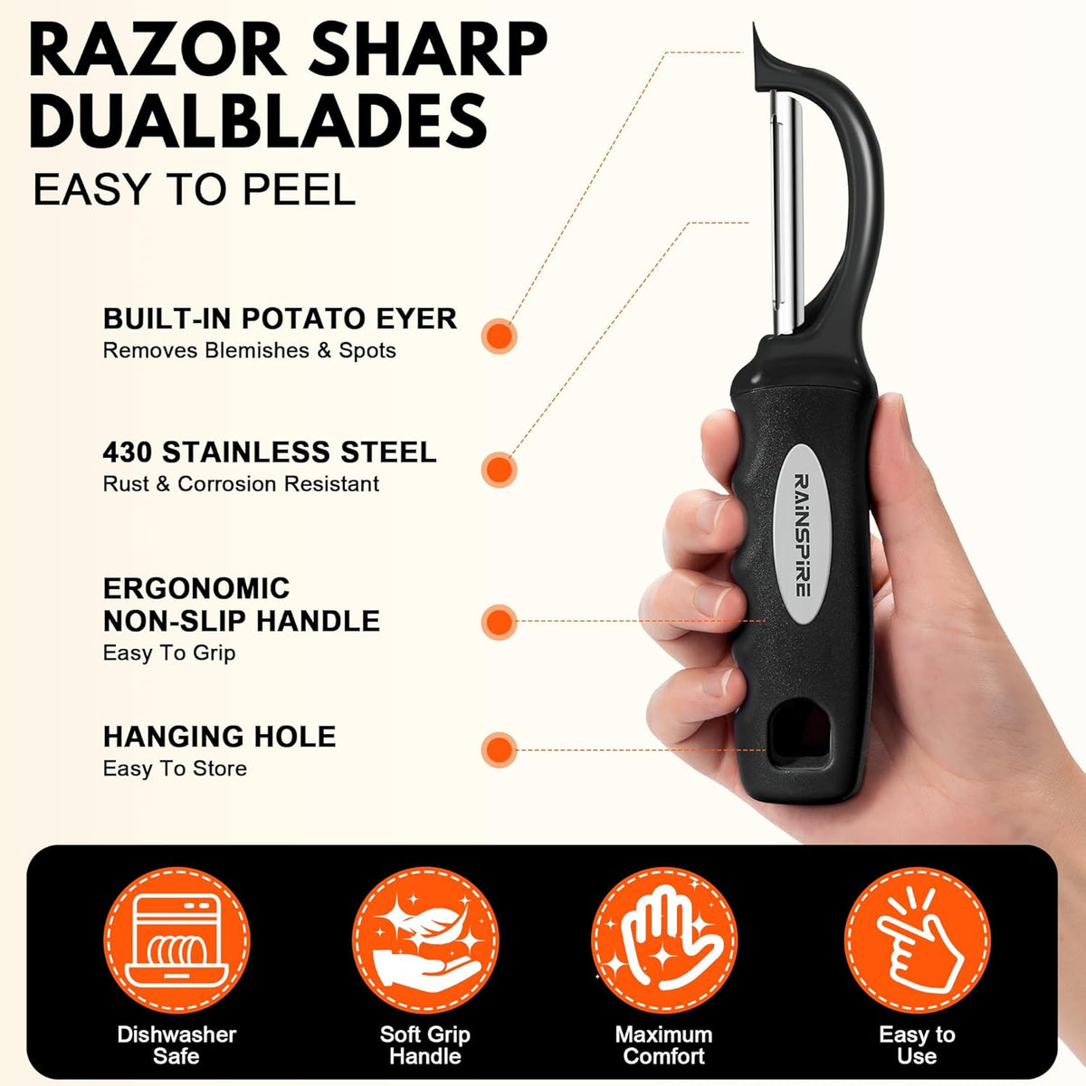 Swivel Vegetable Peeler Soft Comfort Handle Sturdy Long-Lasting Black