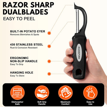 Swivel Vegetable Peeler Soft Comfort Handle Sturdy Long-Lasting Black