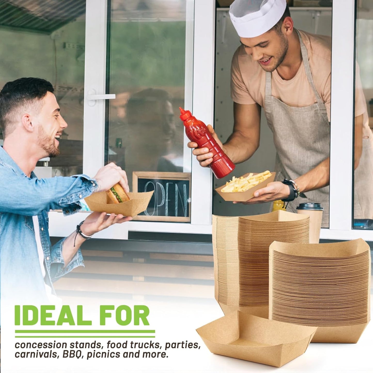 ZORRITA 2 Lb Paper Food Trays - 100 Pack Disposable Nacho Trays Brown Food Boats Take Out Basket Holders for Serving Party Snacks Hot Dogs Tacos Fries