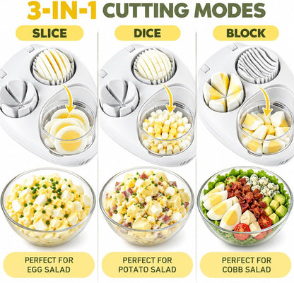 3 In 1 Egg Slicer for Hard Boiled Eggs,3 Slice Modes Egg Cutter,Stainless Steel Dicer for Strawberry Mushroom Grape Cherry, Multifunctional Food Cutter Slicer for Home Kitchen Chopper Gadgets (White)