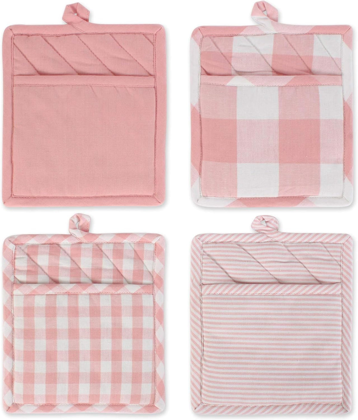 DII Gingham Check Kitchen Collection, Pink, Potholder Set