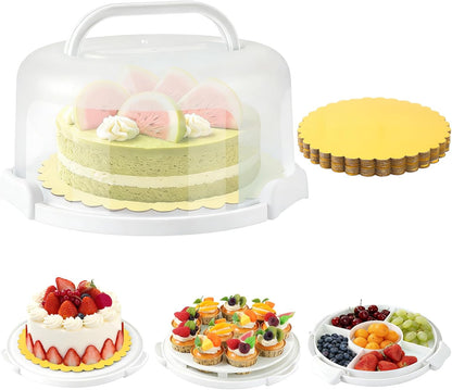 10 Inch Cake Carrier with Lid and Handle, Round Cake Container Cake Cover with 10 Inch Cake Boards & Cupcake Carrier, Portable Cake Holder with Lid for Transport Pie Nuts Fruit, Green