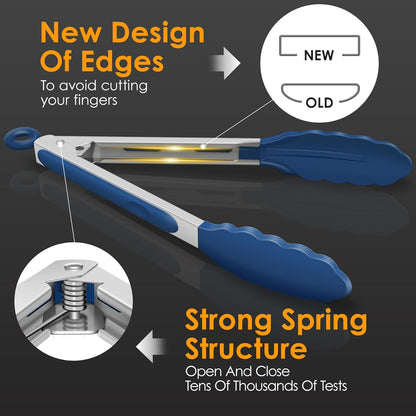 HOTEC Premium Stainless Steel Locking Kitchen Tongs with Silicon Tips, Set of 2-9" and 12"