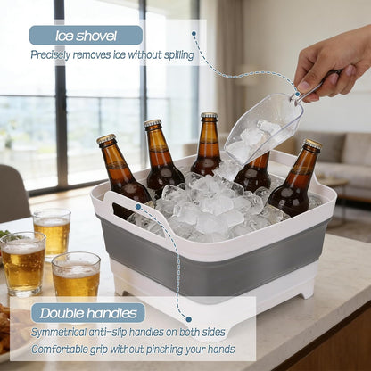 2 Pcs Ice Buckets for Parties, Collapsible Beverage Tub Beer Ice Buckets Drink Cooler, Space Saving Ice Storage Tub Ice Cube Bin and 2 Scoop for Champagne Beer Sparkling Wine Cocktails
