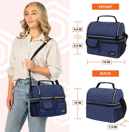 opux Insulated Lunch Bag Women Men, Dual Compartment Leakproof Lunch Box Adults Kids, Double Decker Meal Prep Bento Lunch Cooler Tote with Shoulder Strap for Work Office School Travel, Floral Purple