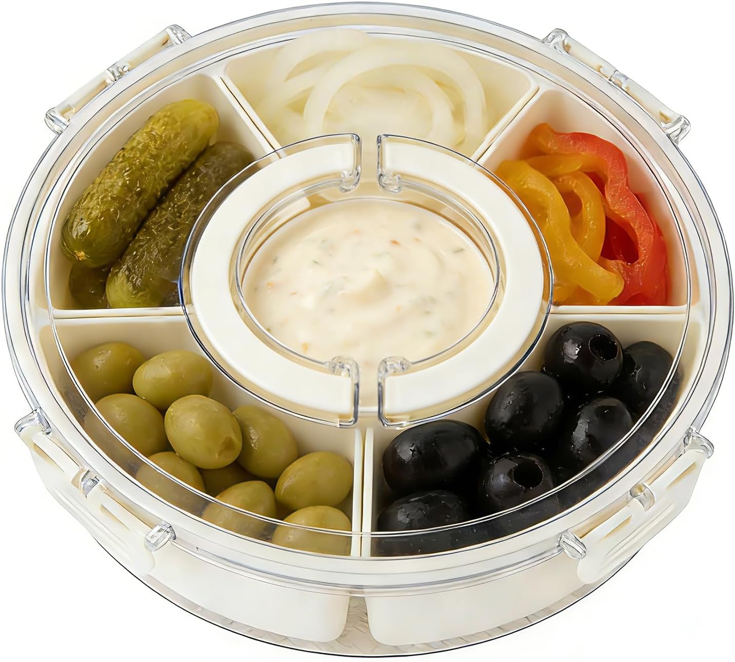 Relish Trays with Dividers and Lid, Divided Serving Tray with Lid and Handle, Durable Plastic Clear Snack Organizer with Removable Compartments, Ideal for Party, Travel and Picnic