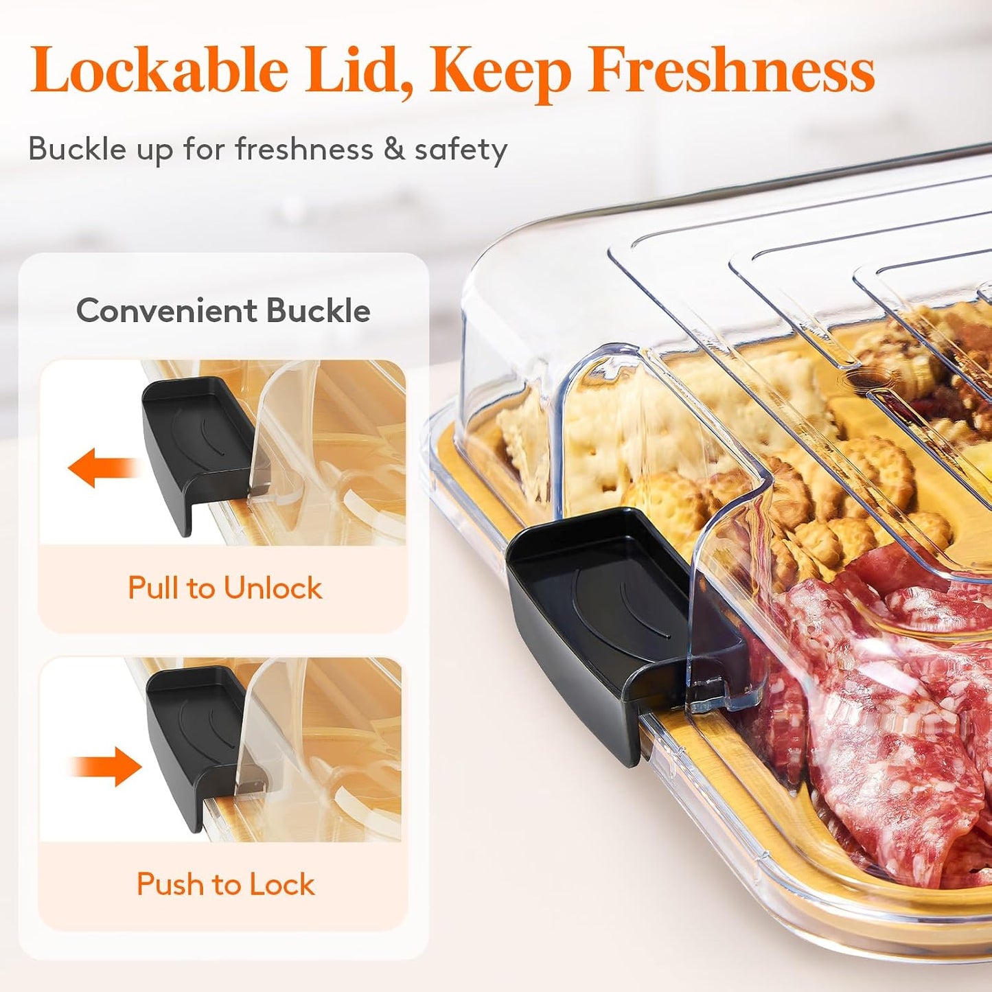 Lifewit 1 Compartment Melamine Charcuterie Board, 11 x 14 Inch Portable Cheese Board with Plastic Lockable Clear Lid, Travel Charcuterie Board Serving Platter with Cover for Snacks, Fruit, Appetizers