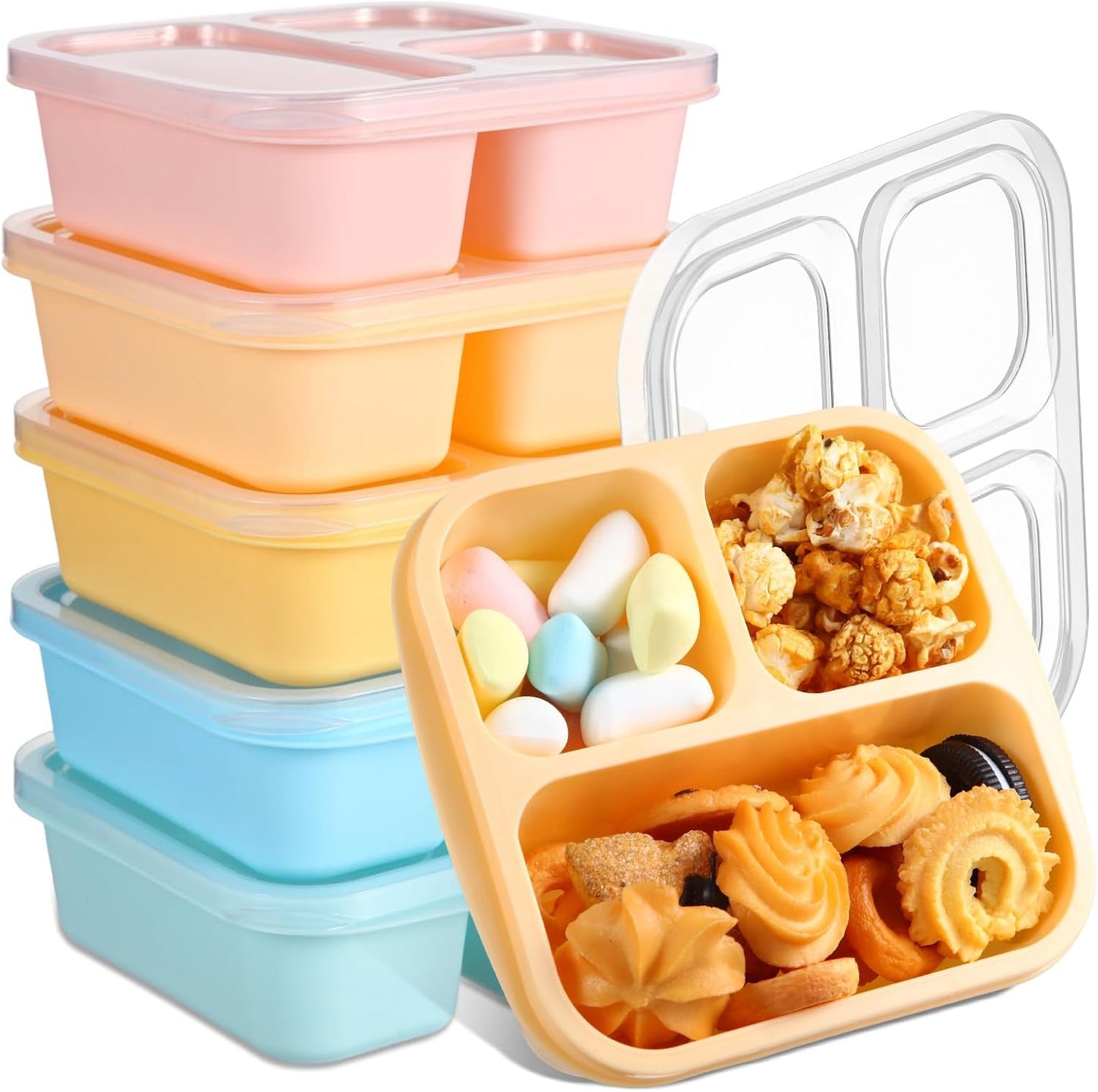 Honeydak 5 Pack Snack Containers 3 Compartment Bento Snack Boxes Divided Meal Prep Containers with Lids Reusable Adults Lunch Food Storage Box for School Work Travel(Elderberry)